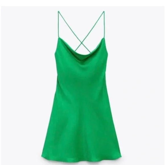 Zara Kelly Green Mini Cowl Neck Backless Dress Medium - Picture 1 of 9